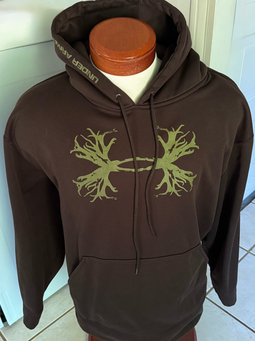 Under Armour Rival Fleece Antler Hoodie Dark Brown Sweatshirt Hunt Size XL